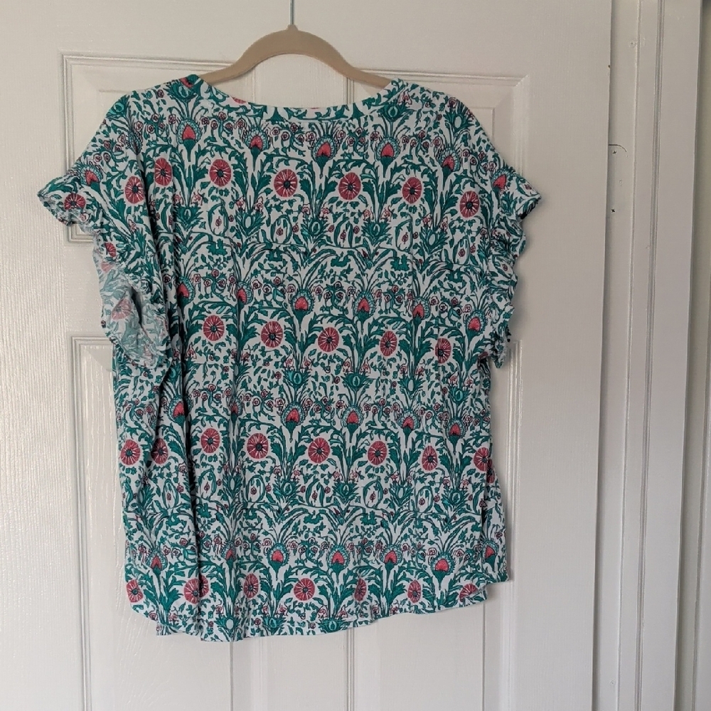 crown & ivy Teal Floral Short Sleeve Tee 2X - Picture 4 of 4